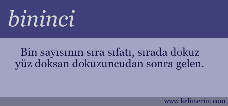 bininci kelimesinin anlamı ne demek?