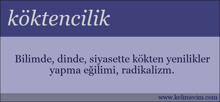 köktencilik kelimesinin anlamı ne demek?